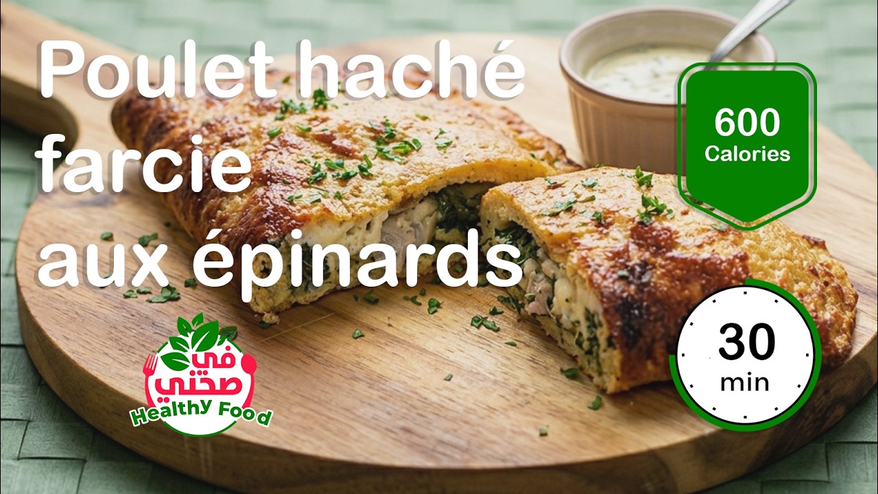 دجاج محشي بالسبانخ والريقوته… بنين وخفيف وفيه حوالي 600 سعرة حرارية! 🌿🍗